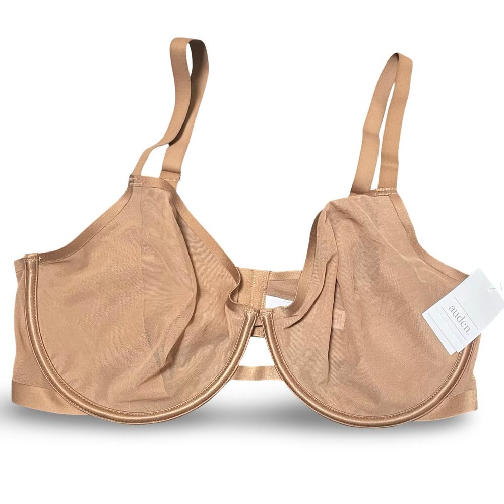 Auden Bra 38DD Unlined Demi Coverage Underwire Bra Sheer Mesh Brown NWT New - Picture 3 of 11